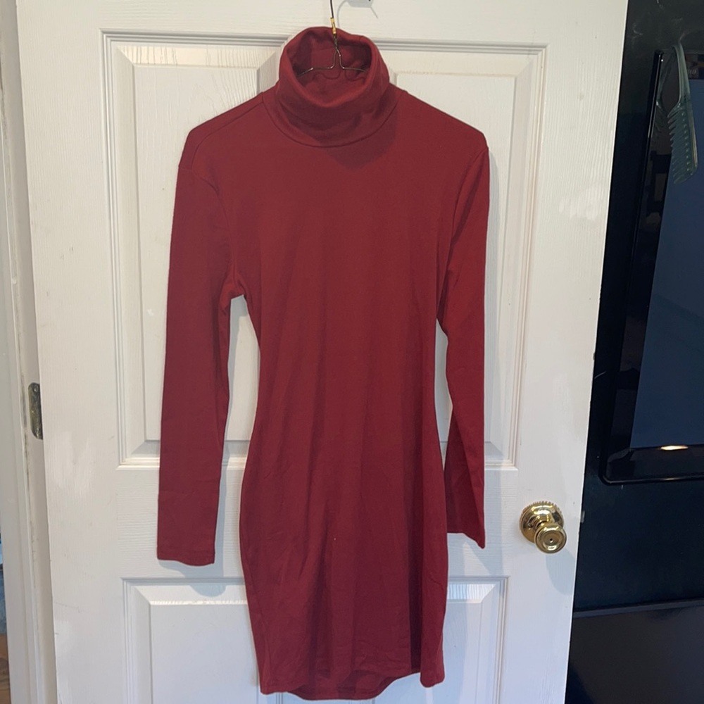 Shein Red Turtle Neck Open Back Dress